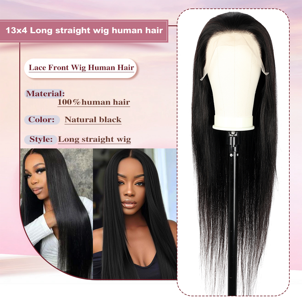Wholesale & Custom 13×4 Lace Front Long Straight Wig 100% Human Hair Natural Black Straight Wigs