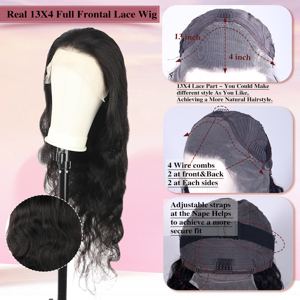 Wholesale & Custom 13×4 Lace Front Body Wave Wig 100% Human Hair Natural Black Long Wigs