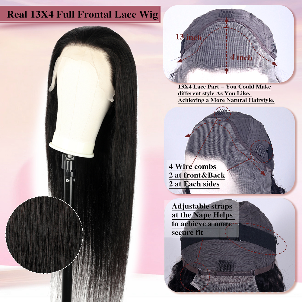 Wholesale & Custom 13×4 Lace Front Long Straight Wig 100% Human Hair Natural Black Straight Wigs