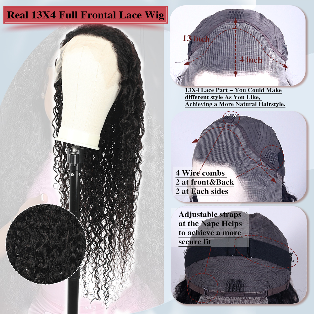 Wholesale & Custom 13×4 Lace Front Long Curly Wig 100% Human Hair Natural Black Deep Wave Wigs