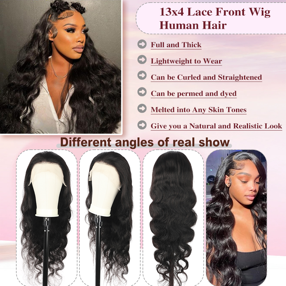 Wholesale & Custom 13×4 Lace Front Body Wave Wig 100% Human Hair Natural Black Long Wigs