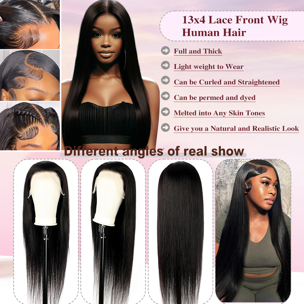 Wholesale & Custom 13×4 Lace Front Long Straight Wig 100% Human Hair Natural Black Straight Wigs