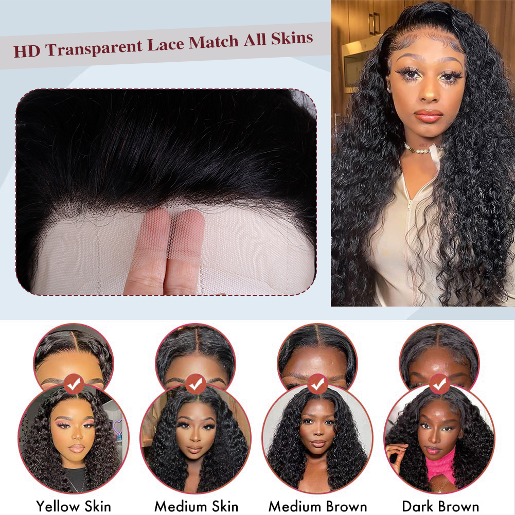 Wholesale & Custom 13×4 Lace Front Long Curly Wig 100% Human Hair Natural Black Deep Wave Wigs