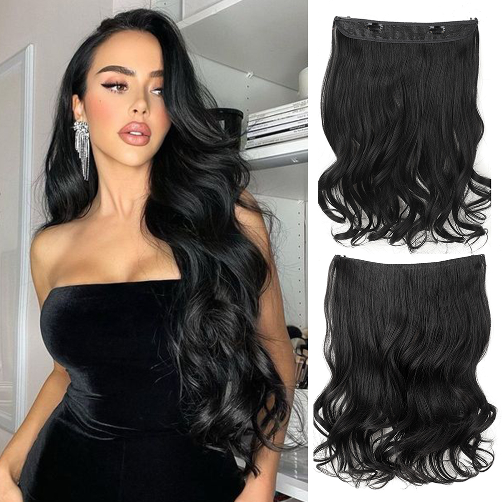 Wholesale & Custom 18 Inch Wavy Fishing Line Hair Extensions, Invisible Halo Synthetic Curly Hairpiece with BB Clips