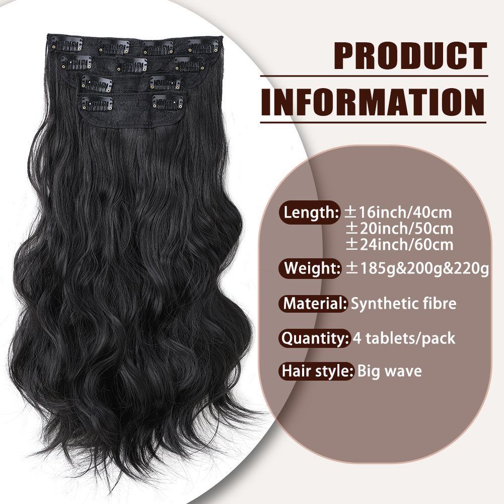 Wholesale & Custom 4PCS Big Wave Clip in Hair Extensions, Synthetic Wavy Clip-on Hair Extensions 3 Sizes