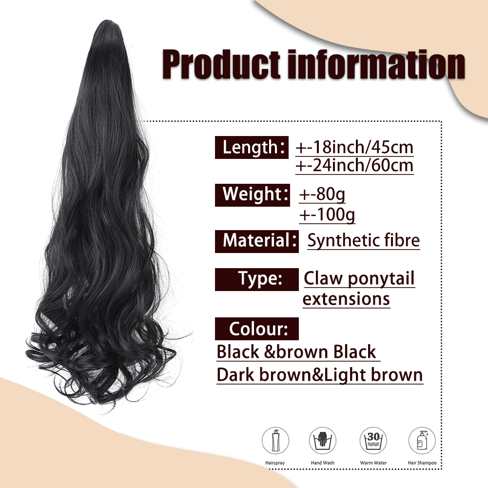 Wholesale & Custom Claw Clip Ponytail Hair Extensions, 18/24 Inch Synthetic Wavy Ponytail Hairpiece
