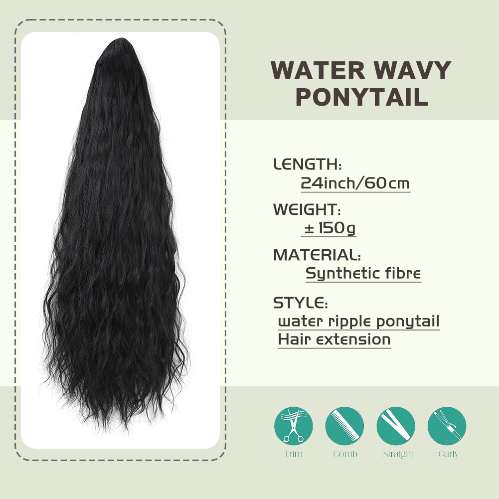 Wholesale & Custom 24 Inch Water Wave Drawstring Ponytail, Synthetic Wavy Ponytail Hair Extension