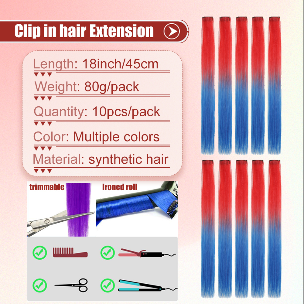 Wholesale & Custom 18 Inch Colored Clip in Hair Extensions, 1PCS Straight Synthetic Hair Streaks with BB Clips
