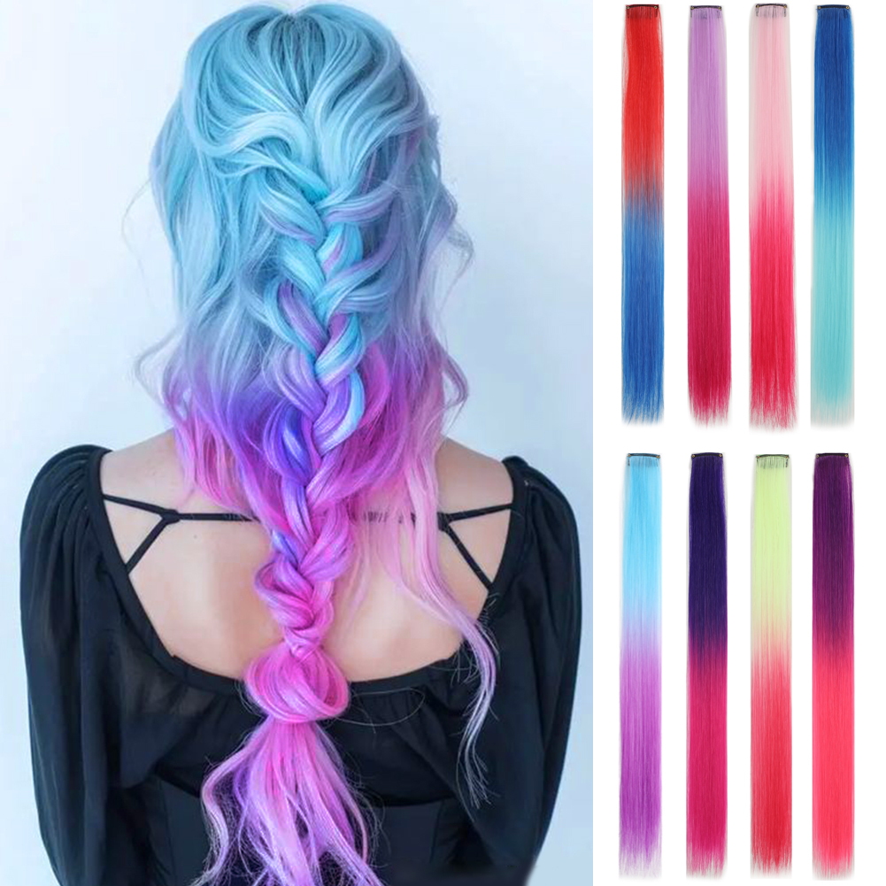 Wholesale & Custom 18 Inch Colored Clip in Hair Extensions, 1PCS Straight Synthetic Hair Streaks with BB Clips