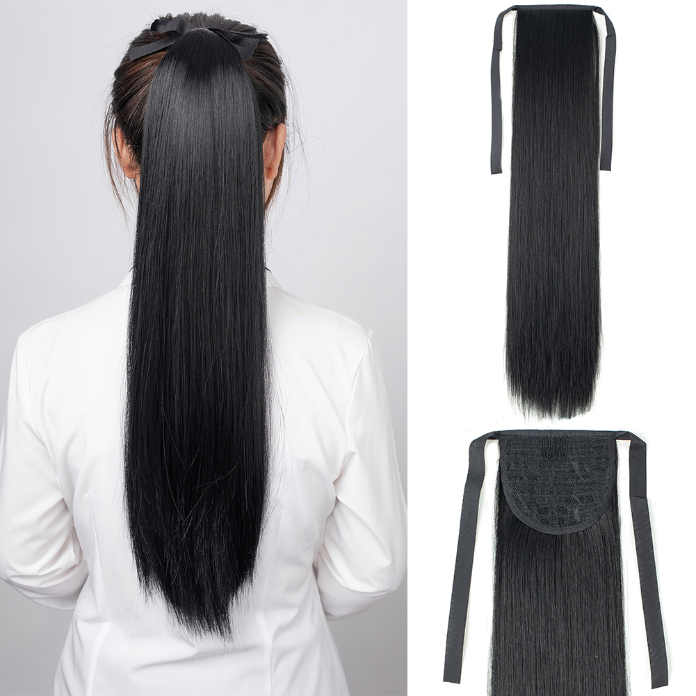Wholesale & Custom 24 Inch Straight Drawstring Ponytail, Silky Synthetic Long Ponytail Hair Extension