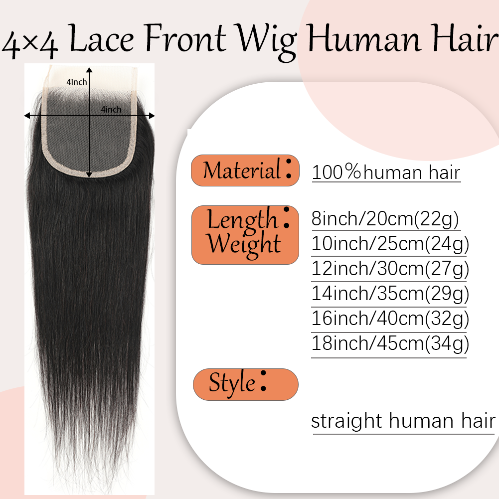 Wholesale 100% Human Hair 4x4 Lace Closure - Straight, Natural Color