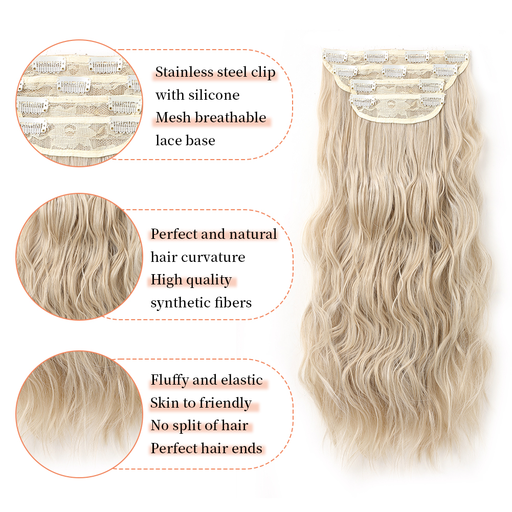 Wholesale & Custom 4PCS Wavy Clip in Hair Extensions, Premium Synthetic Clip-on Hair Extensions with Breathable Lace Base