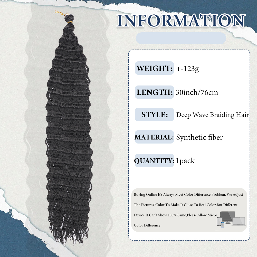 Wholesale & Custom 30&22 Inch Deep Wave Braiding Hair, Pre-Divided Synthetic Deep Wave Crochet Hair Extensions