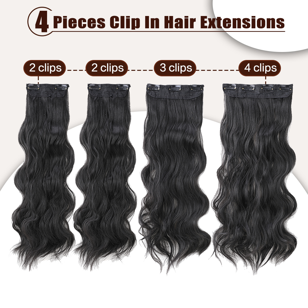 Wholesale & Custom 4PCS Big Wave Clip in Hair Extensions, Synthetic Wavy Clip-on Hair Extensions 3 Sizes