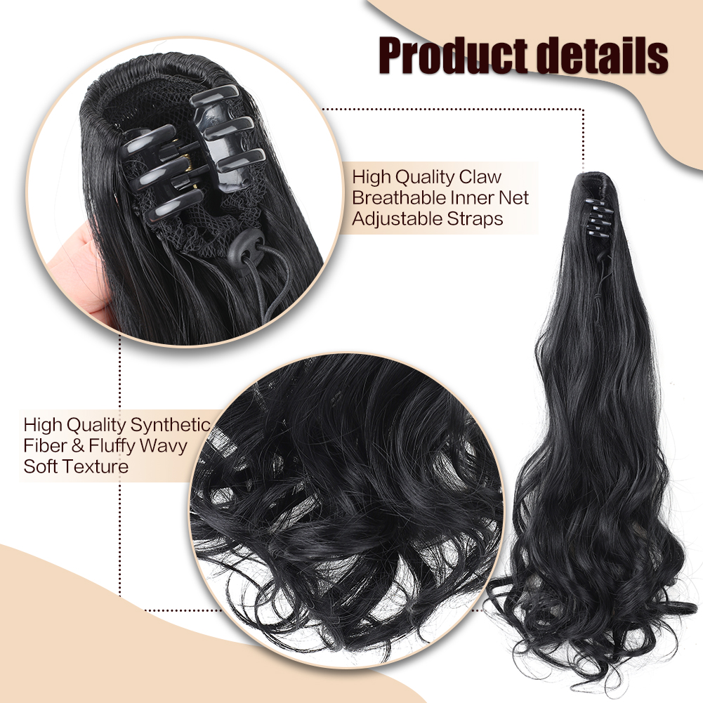 Wholesale & Custom Claw Clip Ponytail Hair Extensions, 18/24 Inch Synthetic Wavy Ponytail Hairpiece