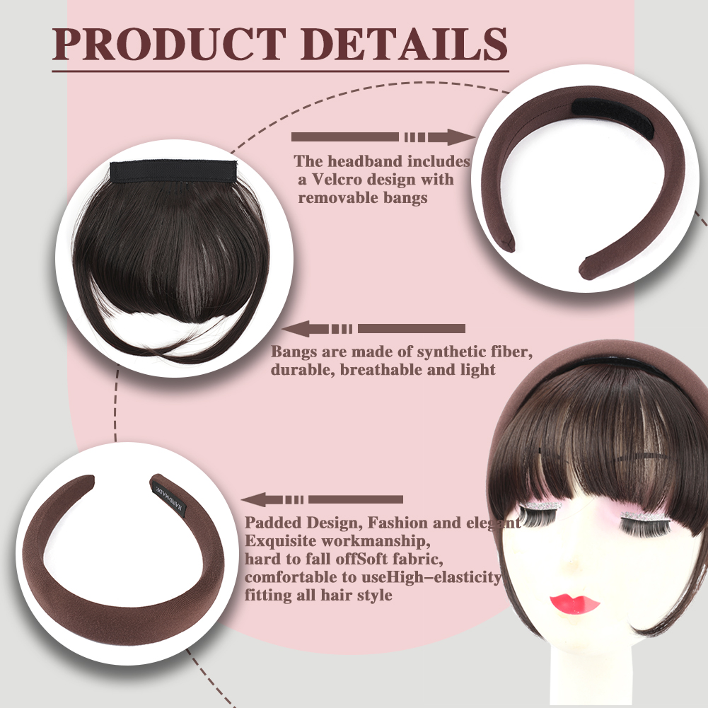 Wholesale & Custom Sponge Padded Headband Bangs, Removable Synthetic Fringe Hairpiece