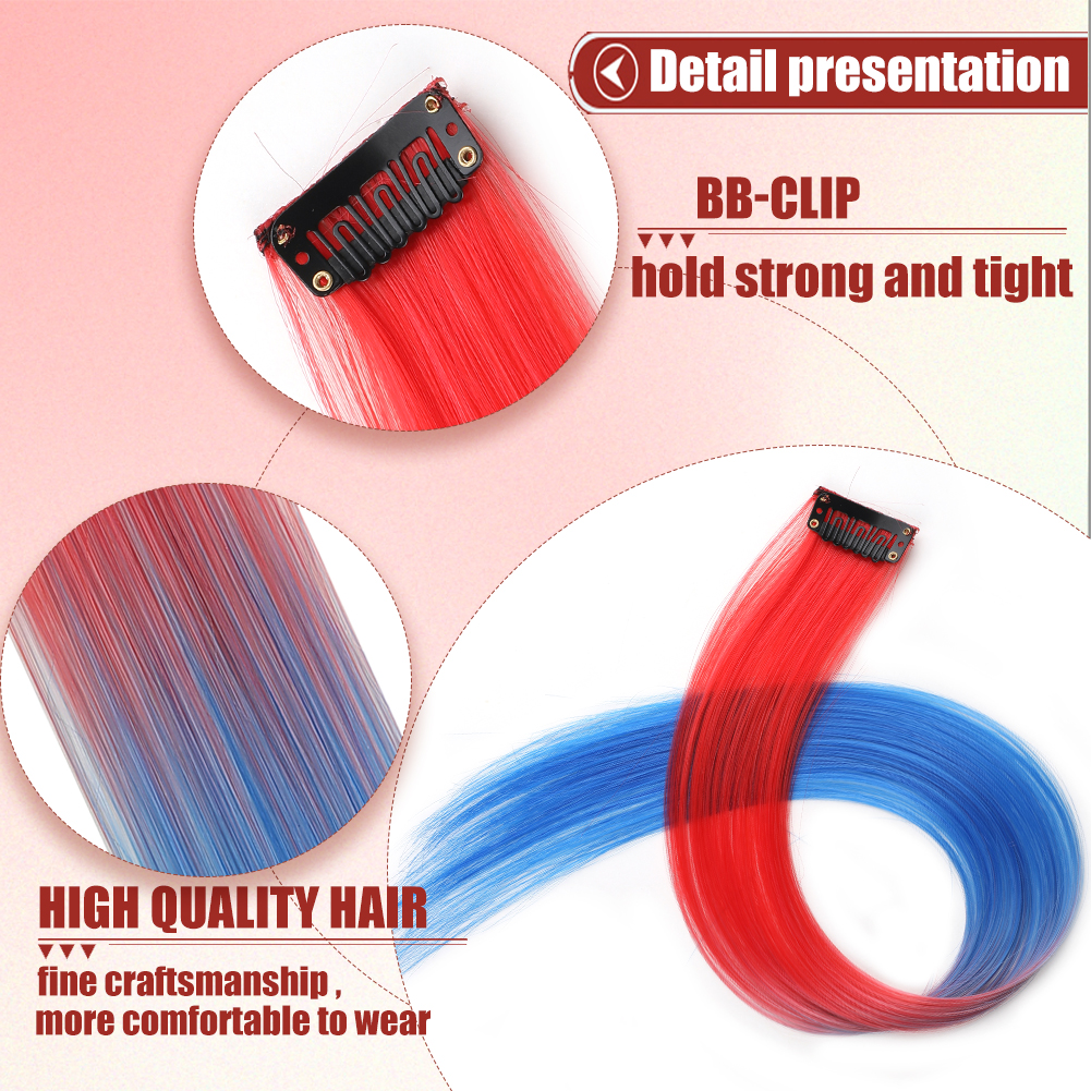 Wholesale & Custom 18 Inch Colored Clip in Hair Extensions, 1PCS Straight Synthetic Hair Streaks with BB Clips