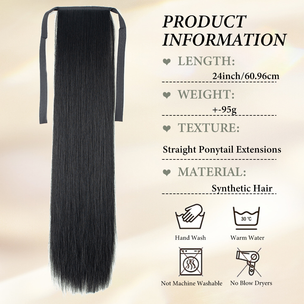 Wholesale & Custom 24 Inch Straight Drawstring Ponytail, Silky Synthetic Long Ponytail Hair Extension