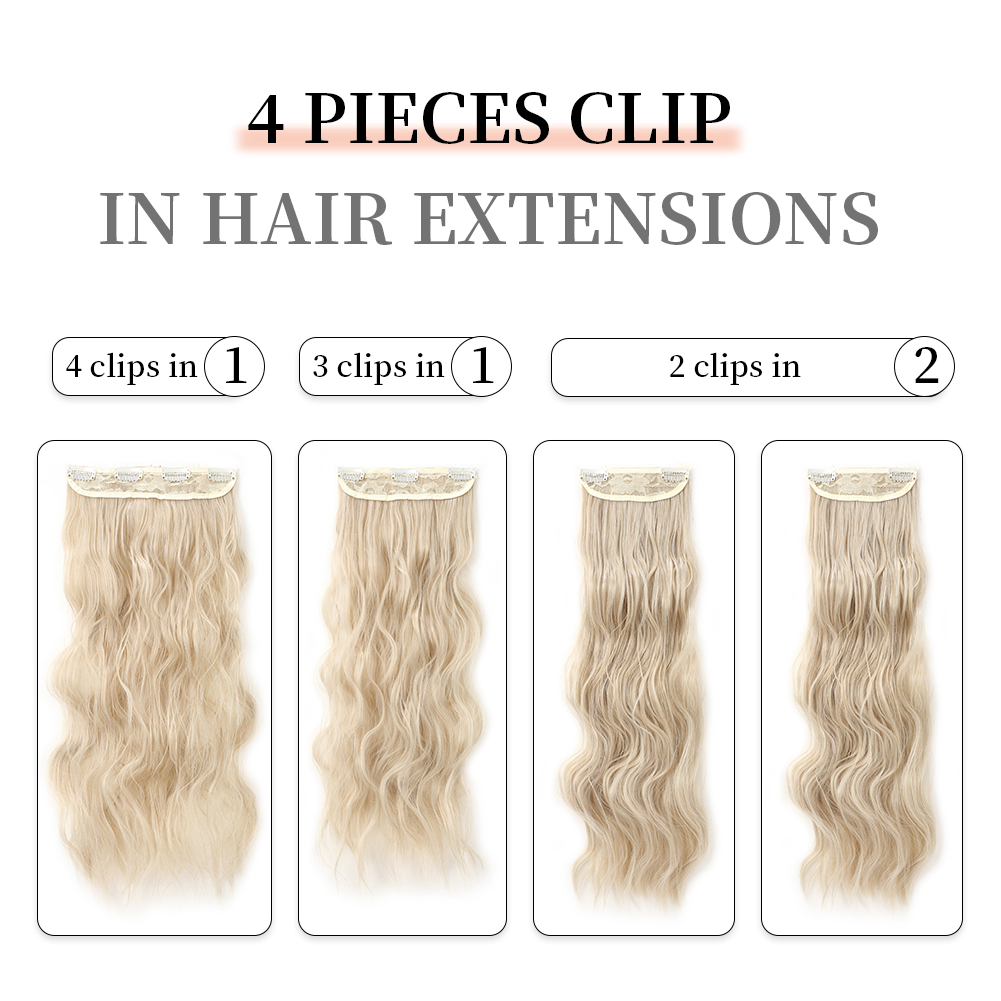 Wholesale & Custom 4PCS Wavy Clip in Hair Extensions, Premium Synthetic Clip-on Hair Extensions with Breathable Lace Base