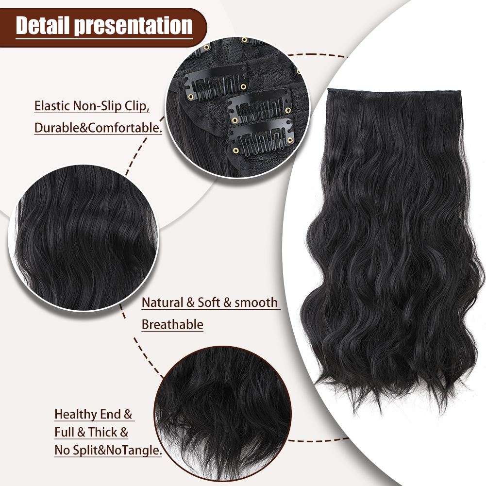 Wholesale & Custom 4PCS Big Wave Clip in Hair Extensions, Synthetic Wavy Clip-on Hair Extensions 3 Sizes