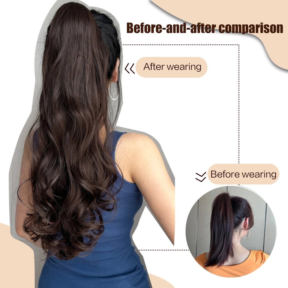 Wholesale & Custom Claw Clip Ponytail Hair Extensions, 18/24 Inch Synthetic Wavy Ponytail Hairpiece