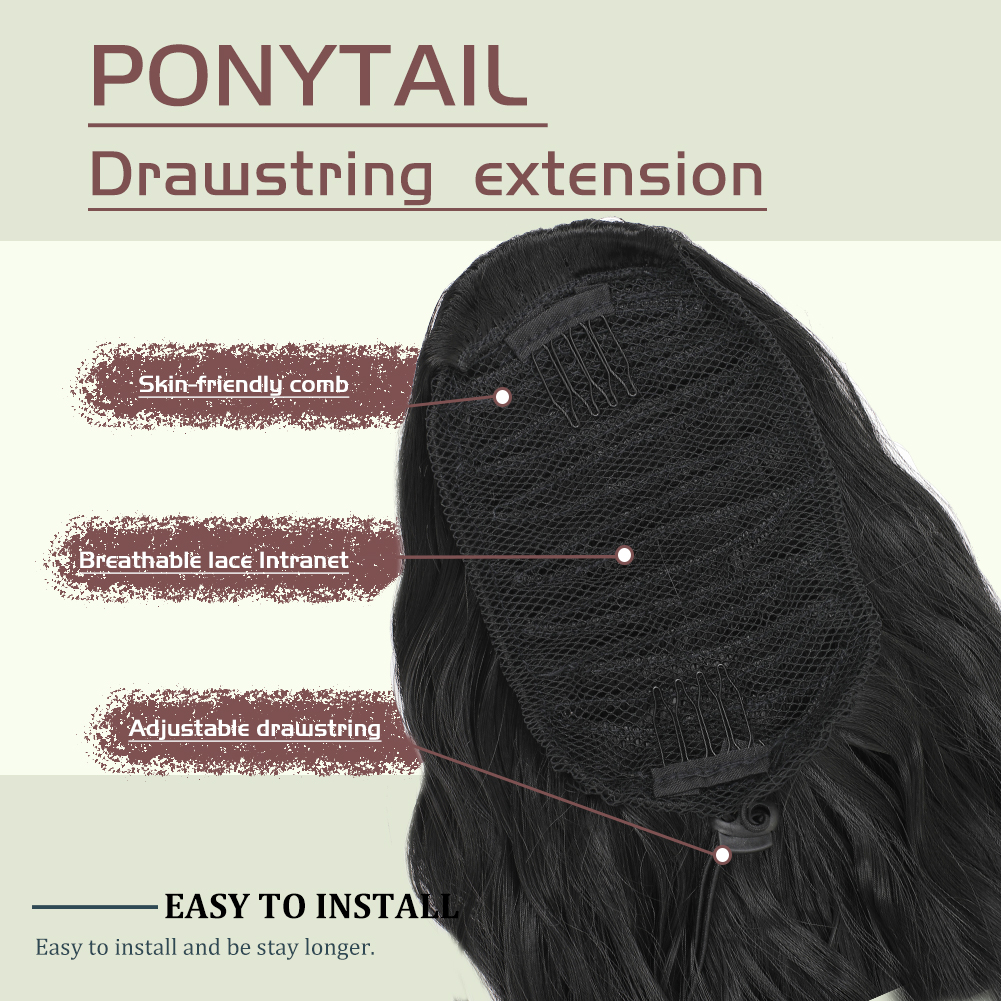 Wholesale & Custom 24 Inch Water Wave Drawstring Ponytail, Synthetic Wavy Ponytail Hair Extension