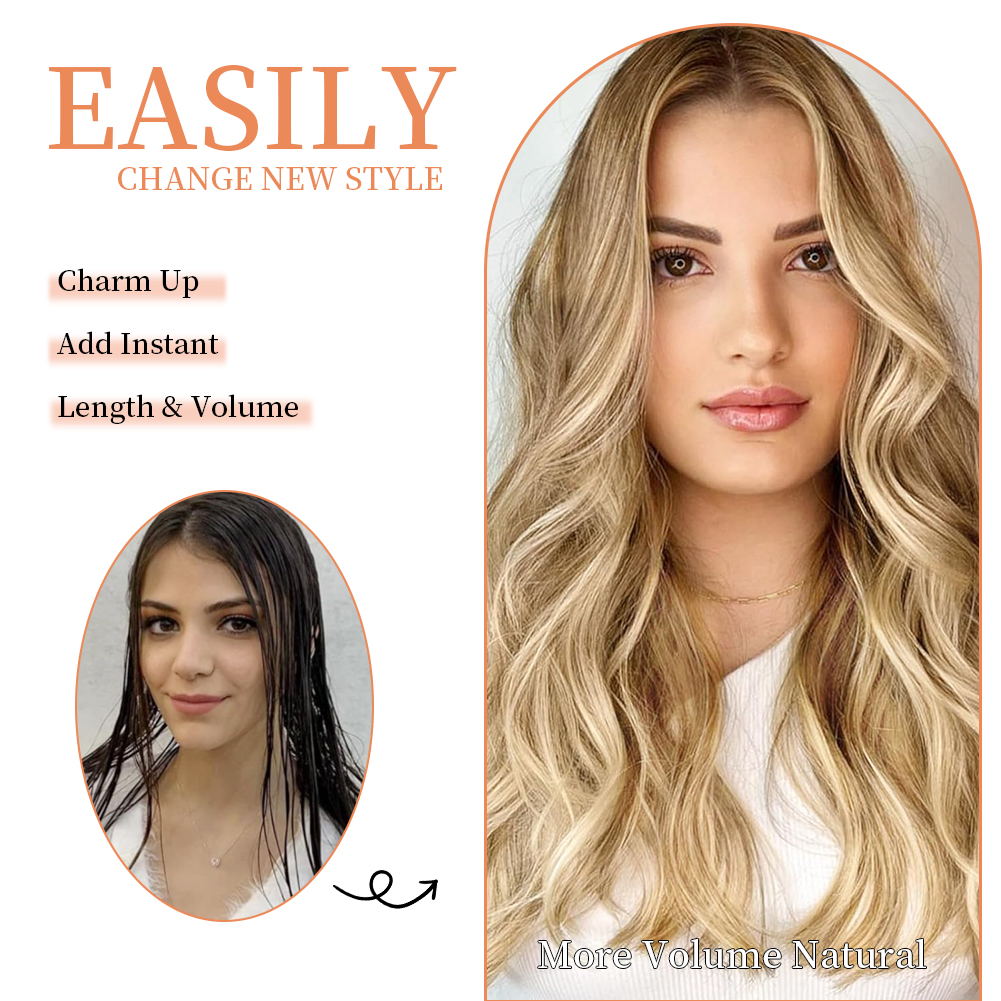 Wholesale & Custom 4PCS Wavy Clip in Hair Extensions, Premium Synthetic Clip-on Hair Extensions with Breathable Lace Base