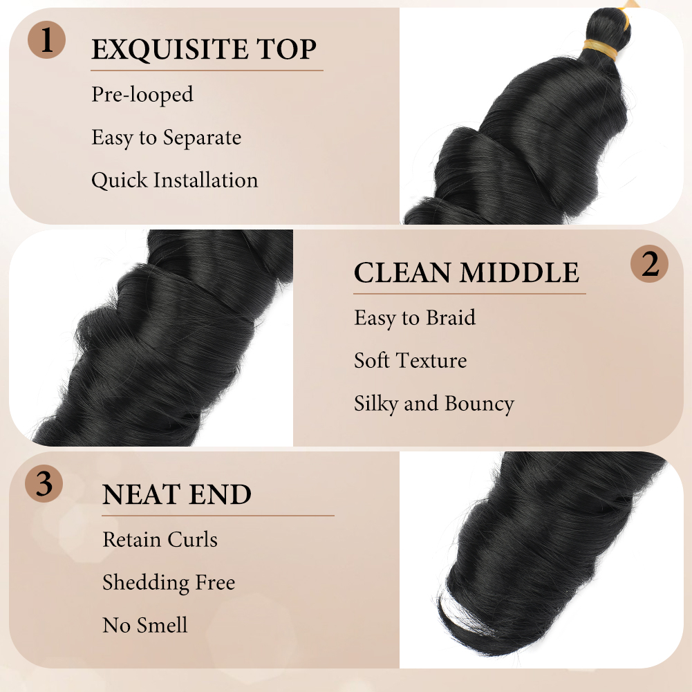 Wholesale & Custom French Curl Braiding Hair, 24 Inch Pre-Looped Synthetic Braiding Hair Extensions with Curly Ends