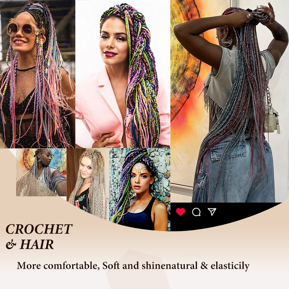 Wholesale & Custom 5-Color Mix Box Braid Crochet Hair, 24 Inch Pre-Looped Synthetic Braiding Hair Extensions