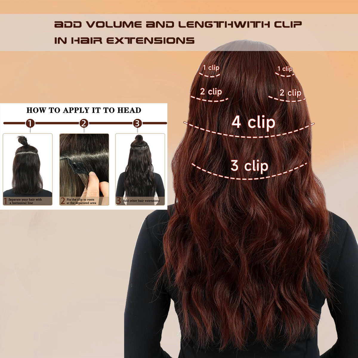 Wholesale & Custom 7PCS Wave Clip in Hair Extensions, Synthetic Wavy Clip-on Hair with Stainless Steel Snap Clips