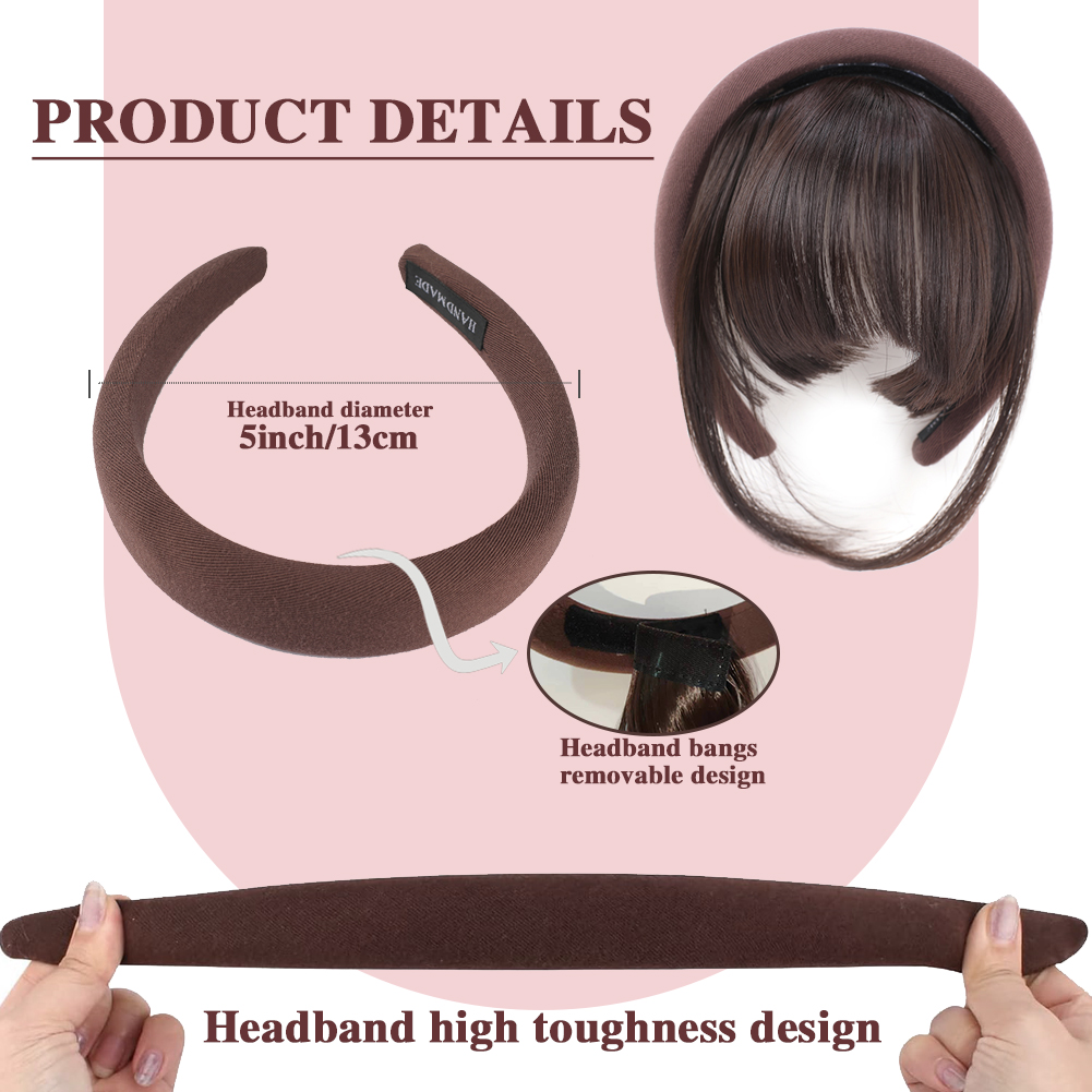 Wholesale & Custom Sponge Padded Headband Bangs, Removable Synthetic Fringe Hairpiece