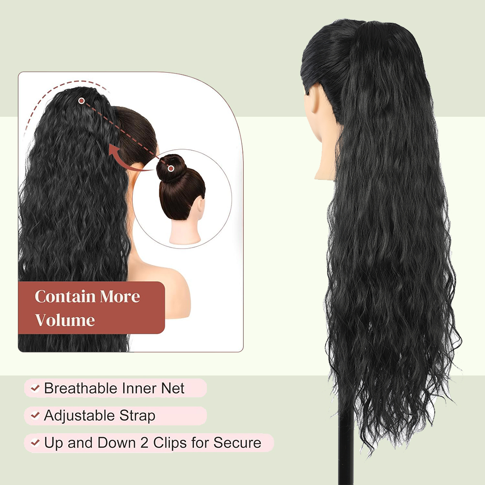 Wholesale & Custom 24 Inch Water Wave Drawstring Ponytail, Synthetic Wavy Ponytail Hair Extension