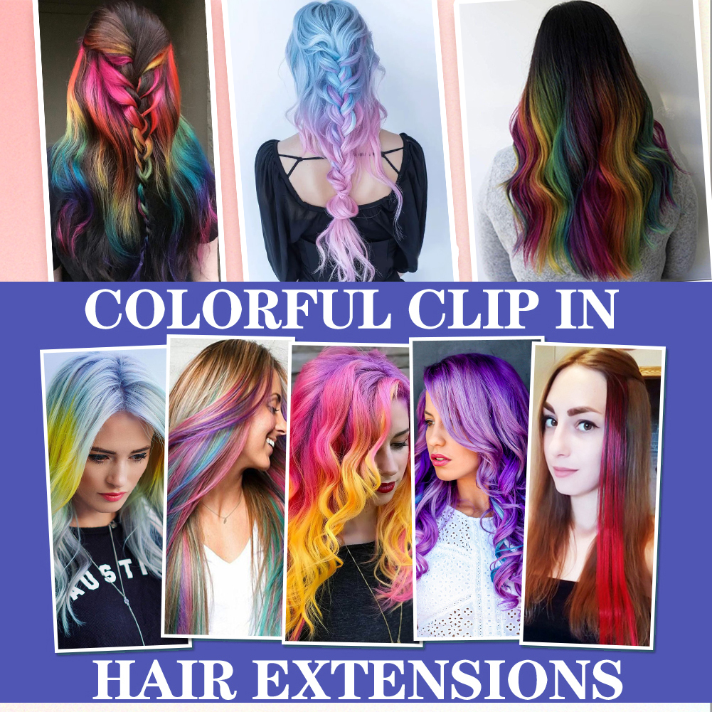 Wholesale & Custom 18 Inch Colored Clip in Hair Extensions, 1PCS Straight Synthetic Hair Streaks with BB Clips