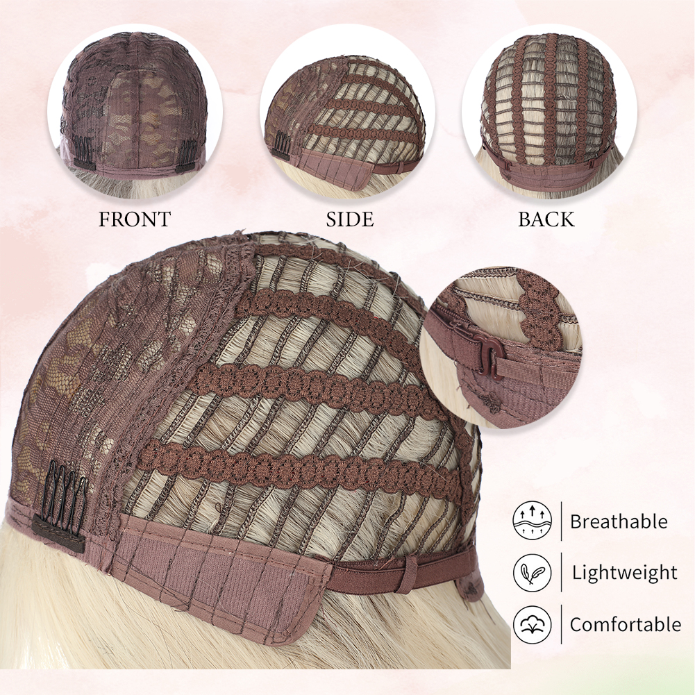 Wholesale & Custom 18 Inch Two-Tone Straight Wig with Bangs, Blonde & Grey Synthetic Long Straight Wig with Middle Part