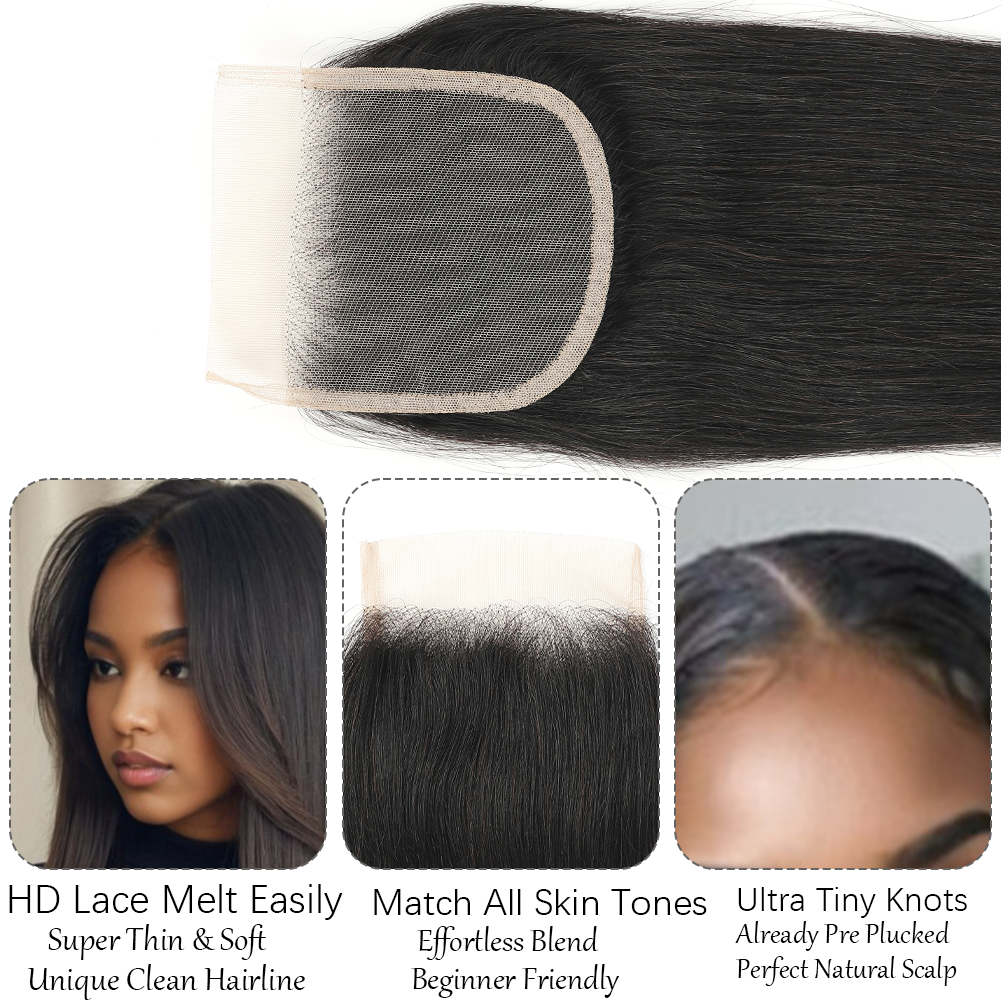 Wholesale 100% Human Hair 4x4 Lace Closure - Straight, Natural Color