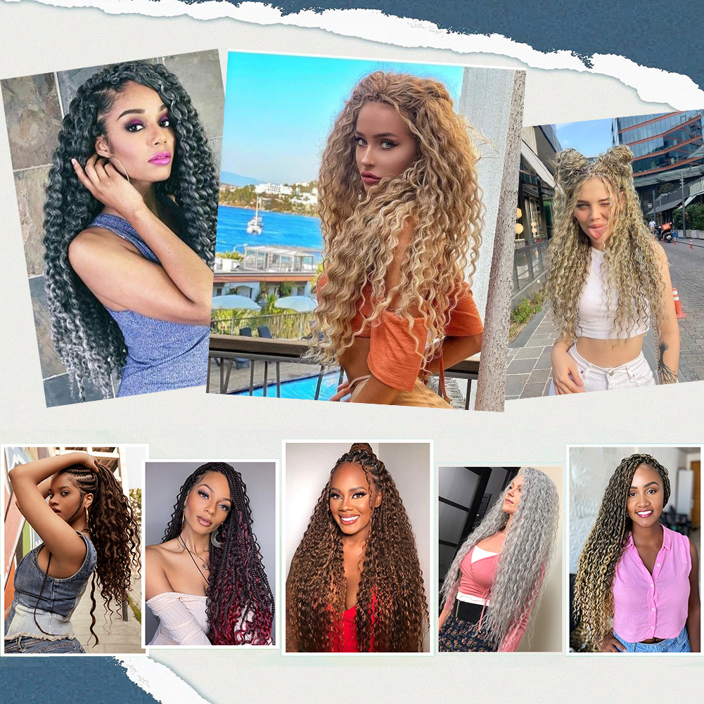 Wholesale & Custom 30&22 Inch Deep Wave Braiding Hair, Pre-Divided Synthetic Deep Wave Crochet Hair Extensions