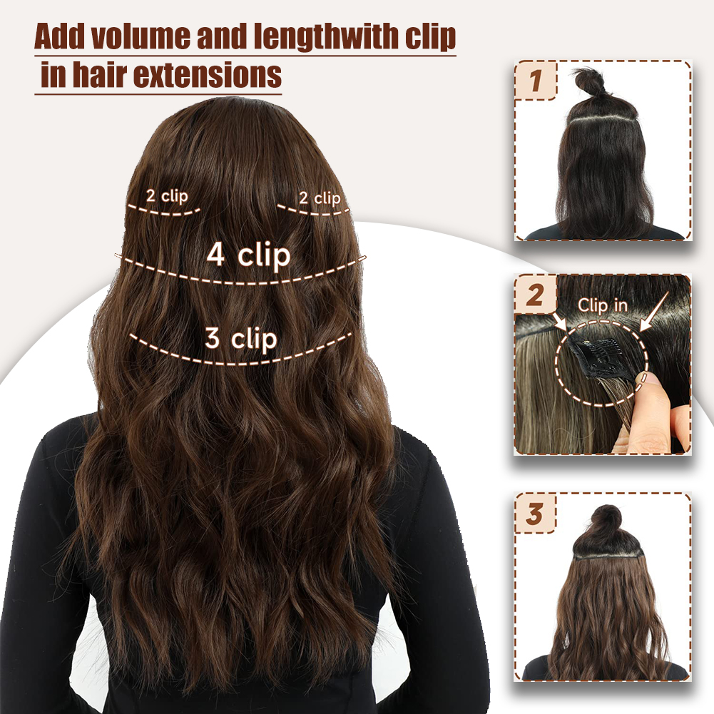 Wholesale & Custom 4PCS Big Wave Clip in Hair Extensions, Synthetic Wavy Clip-on Hair Extensions 3 Sizes