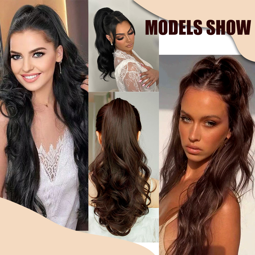 Wholesale & Custom Claw Clip Ponytail Hair Extensions, 18/24 Inch Synthetic Wavy Ponytail Hairpiece