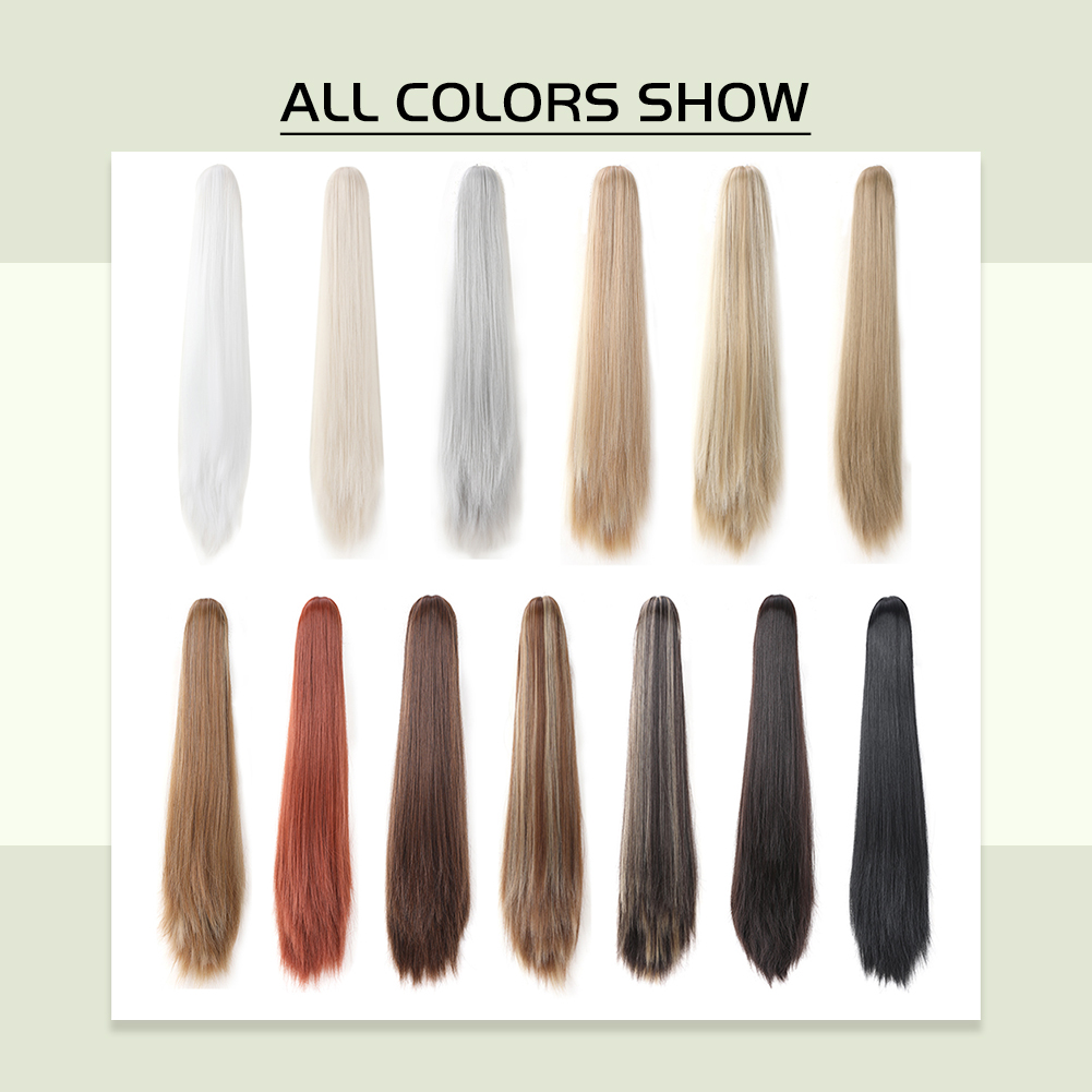 Wholesale & Custom 20 Inch Straight Claw Clip Ponytail, 16-Tooth Gripper Synthetic Long Ponytail Extension