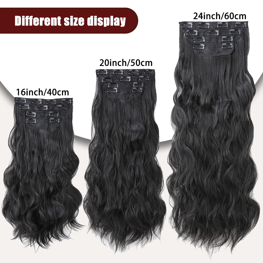 Wholesale & Custom 4PCS Big Wave Clip in Hair Extensions, Synthetic Wavy Clip-on Hair Extensions 3 Sizes