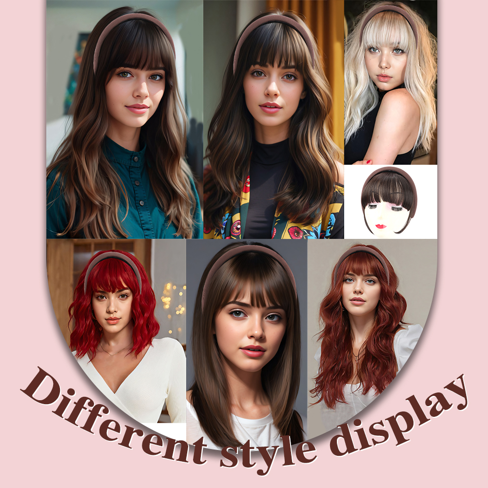 Wholesale & Custom Sponge Padded Headband Bangs, Removable Synthetic Fringe Hairpiece