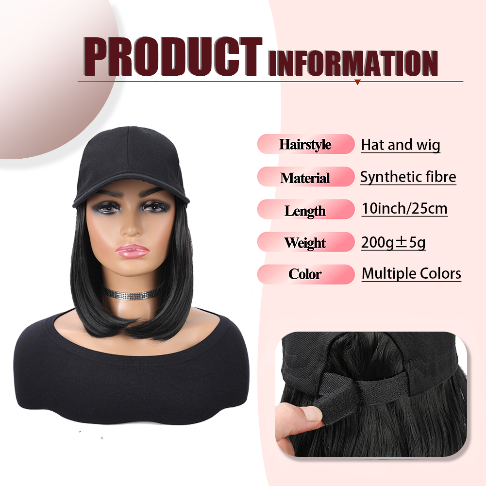 Wholesale & Custom Baseball Cap Bob Wig, Synthetic Short Straight All-in-One Hat Hairpiece