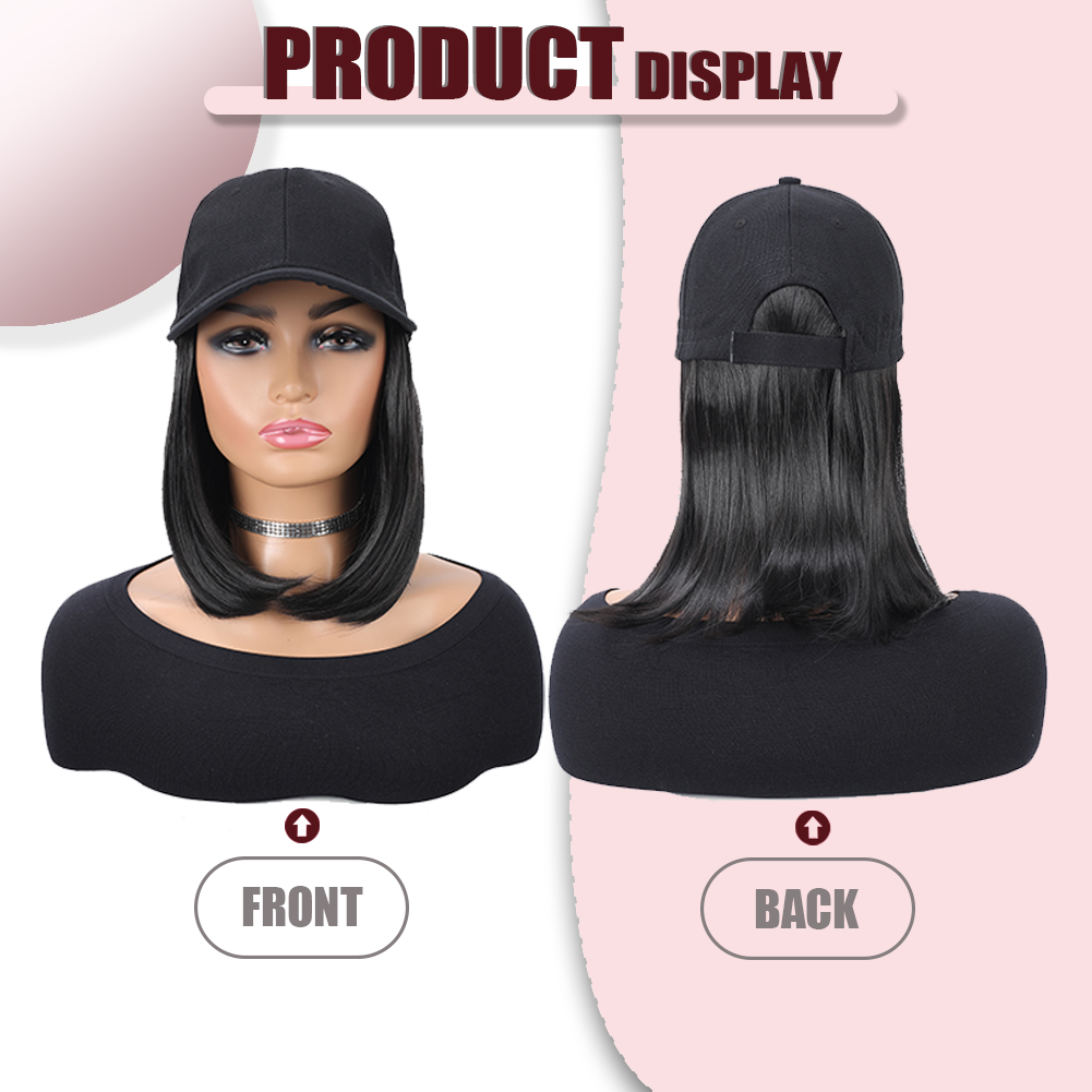 Wholesale & Custom Baseball Cap Bob Wig, Synthetic Short Straight All-in-One Hat Hairpiece