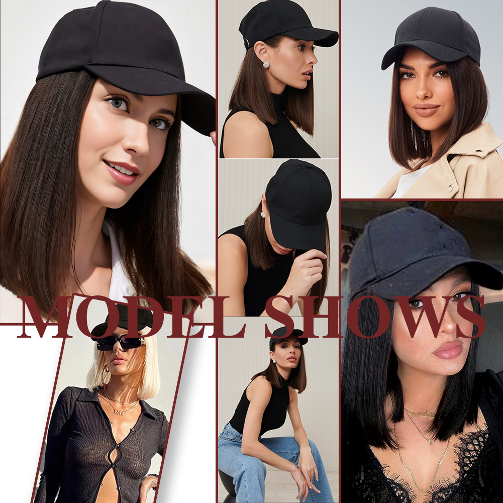 Wholesale & Custom Baseball Cap Bob Wig, Synthetic Short Straight All-in-One Hat Hairpiece