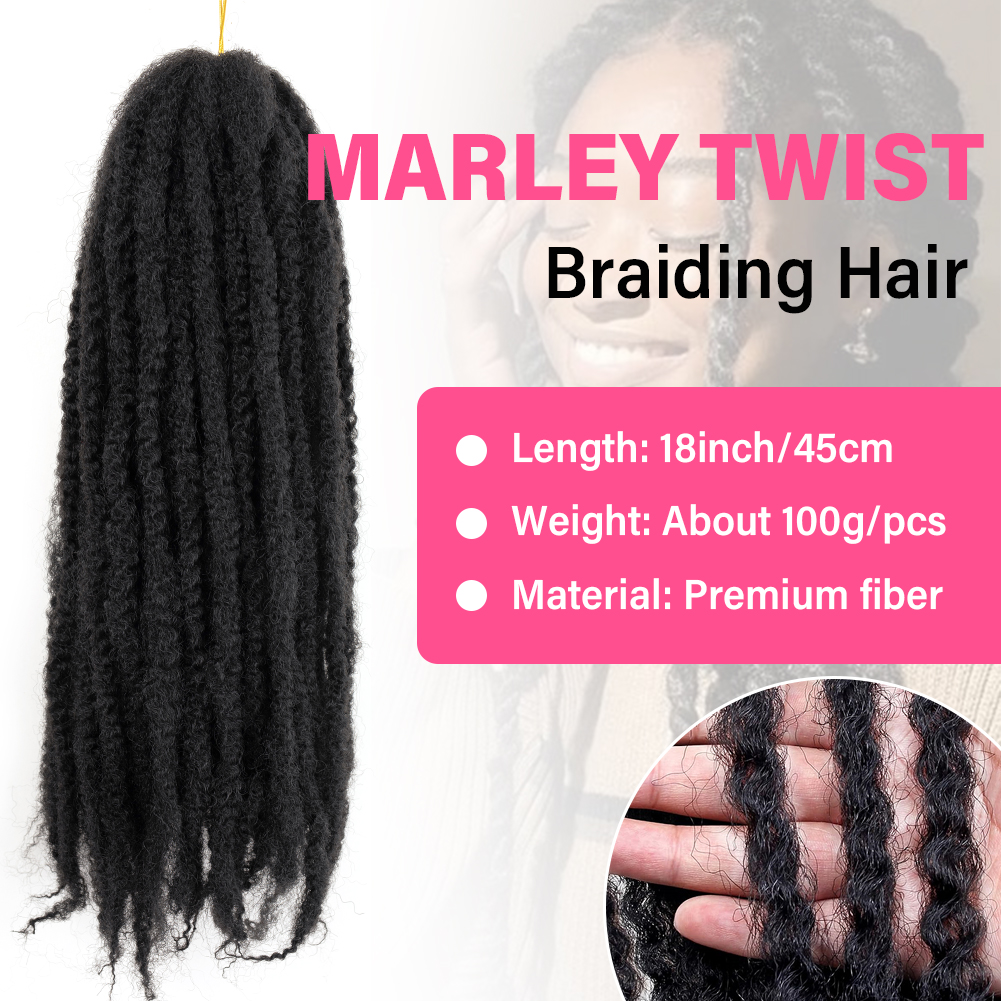Wholesale & Custom 18 Inch Marley Twist Braiding Hair, Afro Kinky Synthetic Hair for Twists & Braids