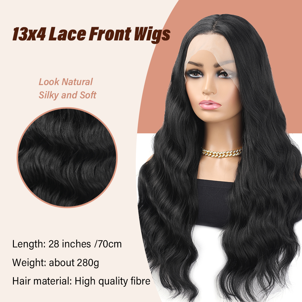 Wholesale & Custom 13x4 Lace Front Wig, 28 Inch Long Body Wave Synthetic Lace Wig with Natural Hairline