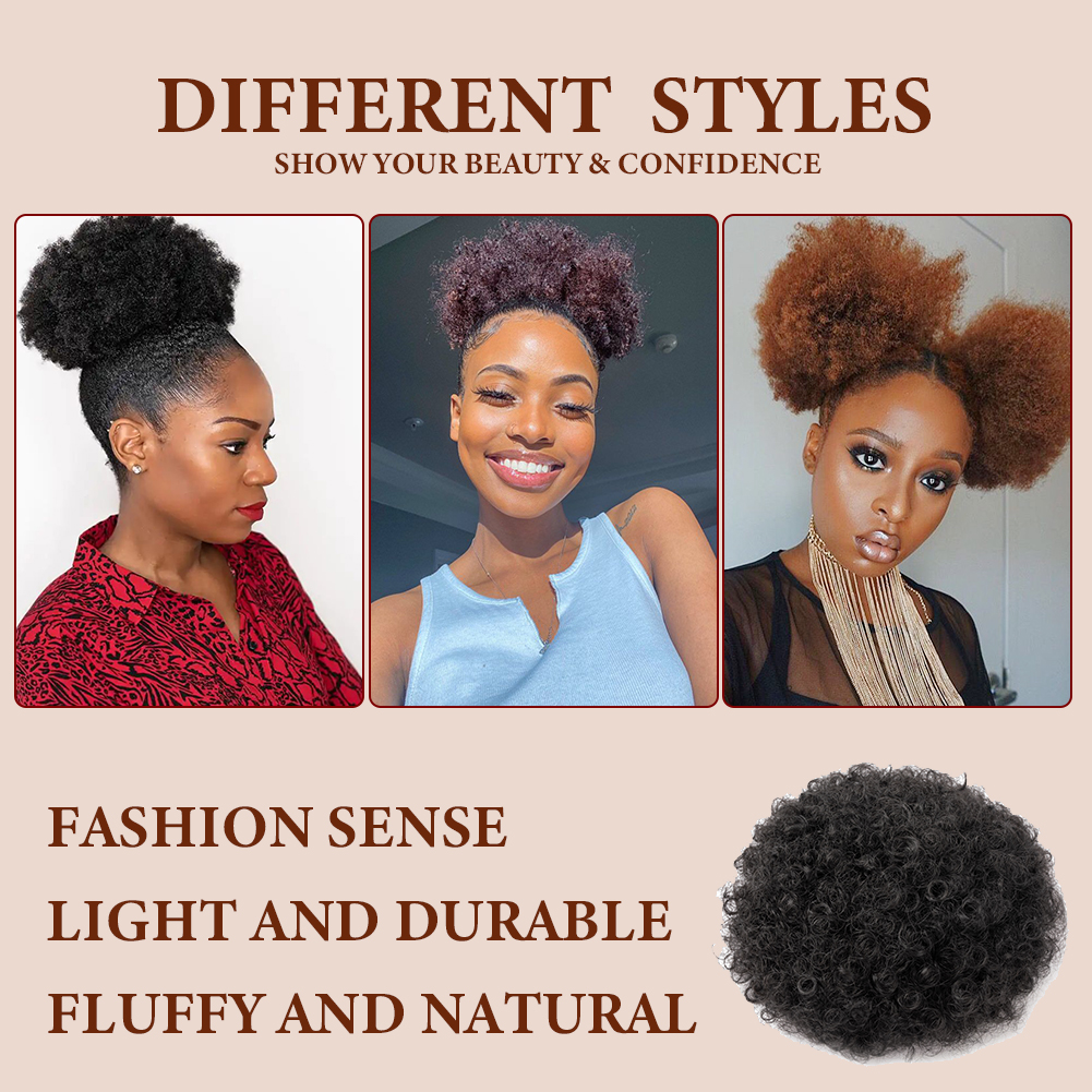Wholesale & Custom 6 Inch Afro Puff Ponytail, Kinky Curly Synthetic Bun Hair Piece with Drawstring hair