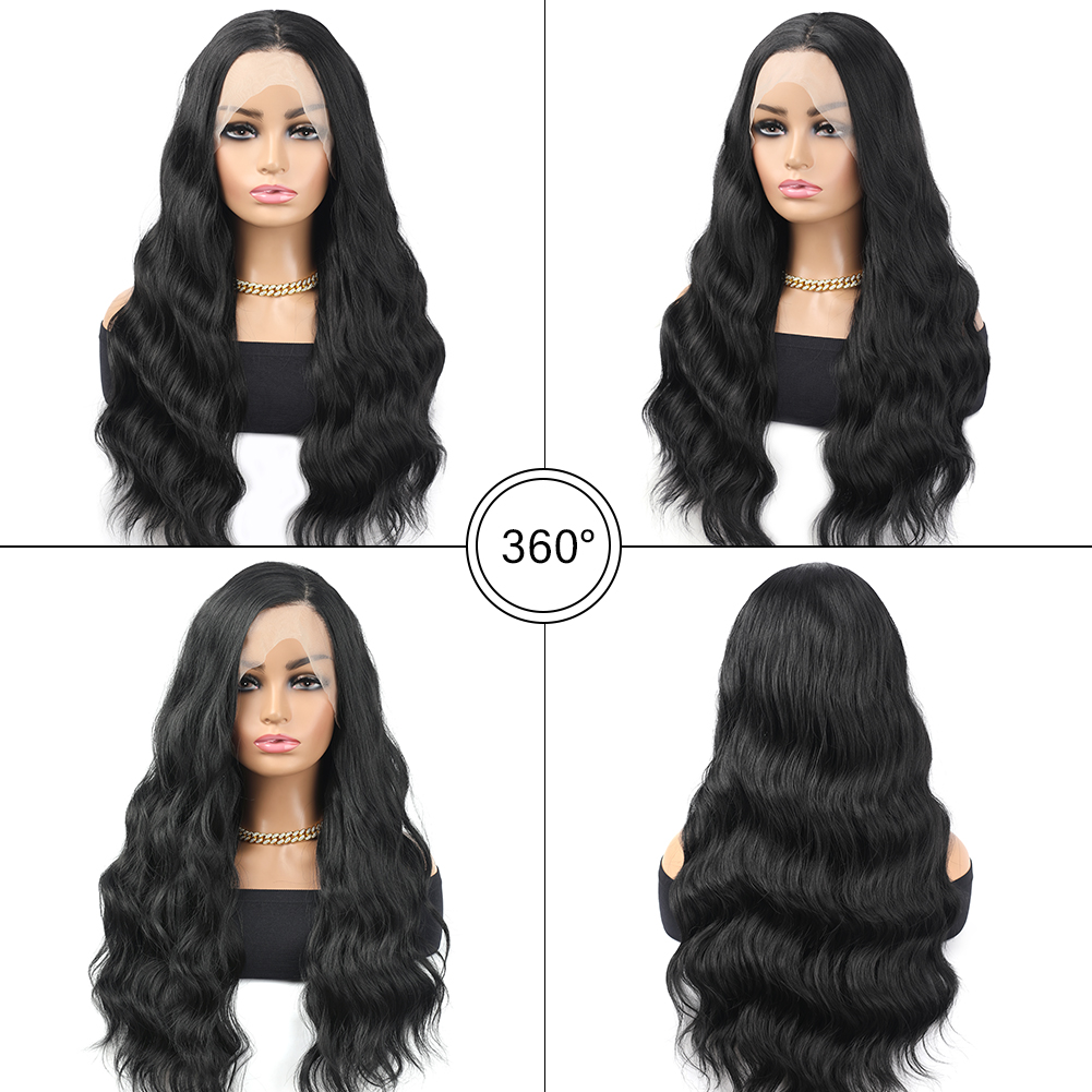 Wholesale & Custom 13x4 Lace Front Wig, 28 Inch Long Body Wave Synthetic Lace Wig with Natural Hairline