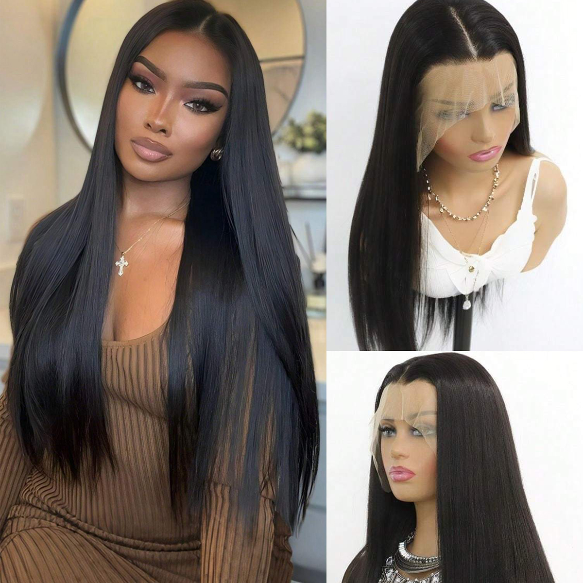 Wholesale & Custom 13x4 HD Lace Front Straight Wig, 26 Inch Long Sleek Synthetic Lace Wig with Natural Hairline