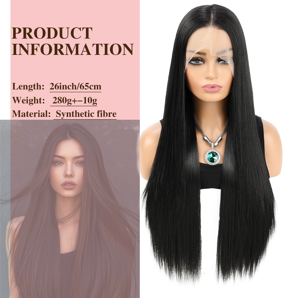 Wholesale & Custom 13x4 HD Lace Front Straight Wig, 26 Inch Long Sleek Synthetic Lace Wig with Natural Hairline